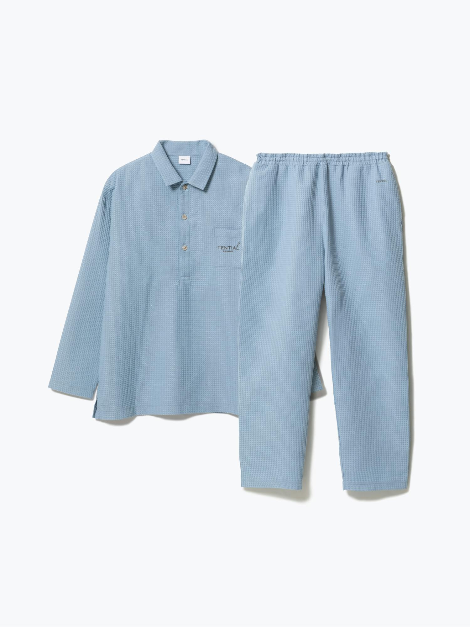 BAKUNE Waffle Men's 長袖 Saxe-blue