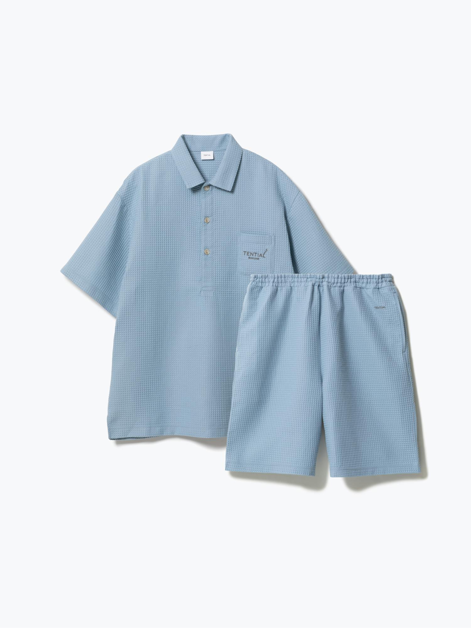 BAKUNE Waffle Men's 半袖 Saxe-blue