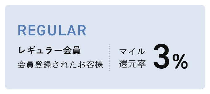REGULAR レギュラー会員 会員登録されたお客様 マイル還元率 3%