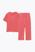 BAKUNE Dry Women's 半袖 ロングパンツ Coral-pink