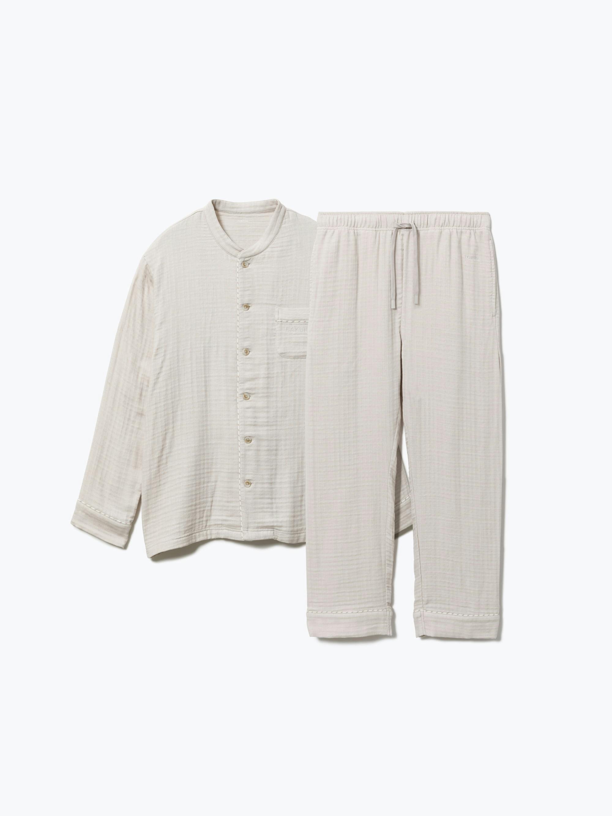 BAKUNE パジャマ ガーゼ / 上下セット（長袖バンドカラーシャツ