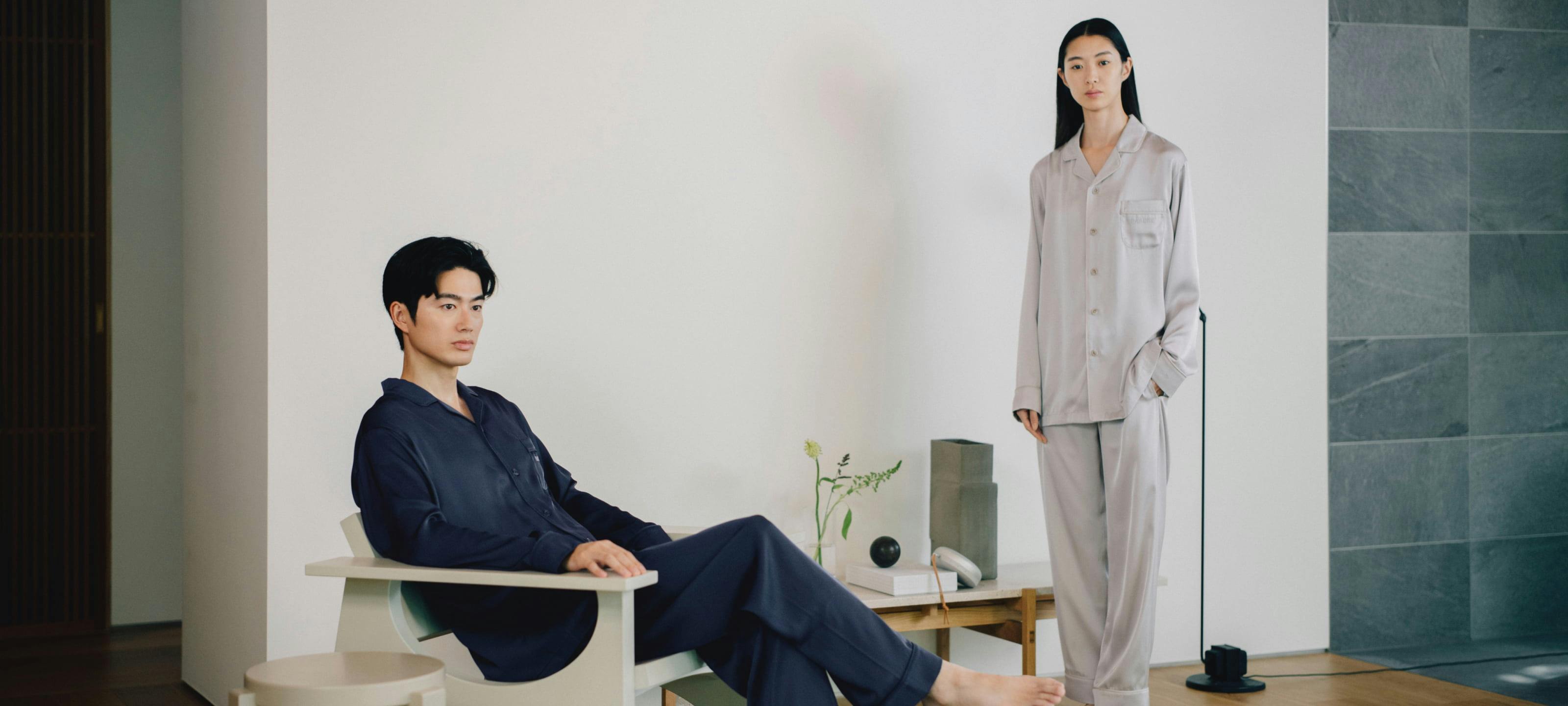 BAKUNE パジャマ サテン / 上下セット（長袖シャツ・ロング